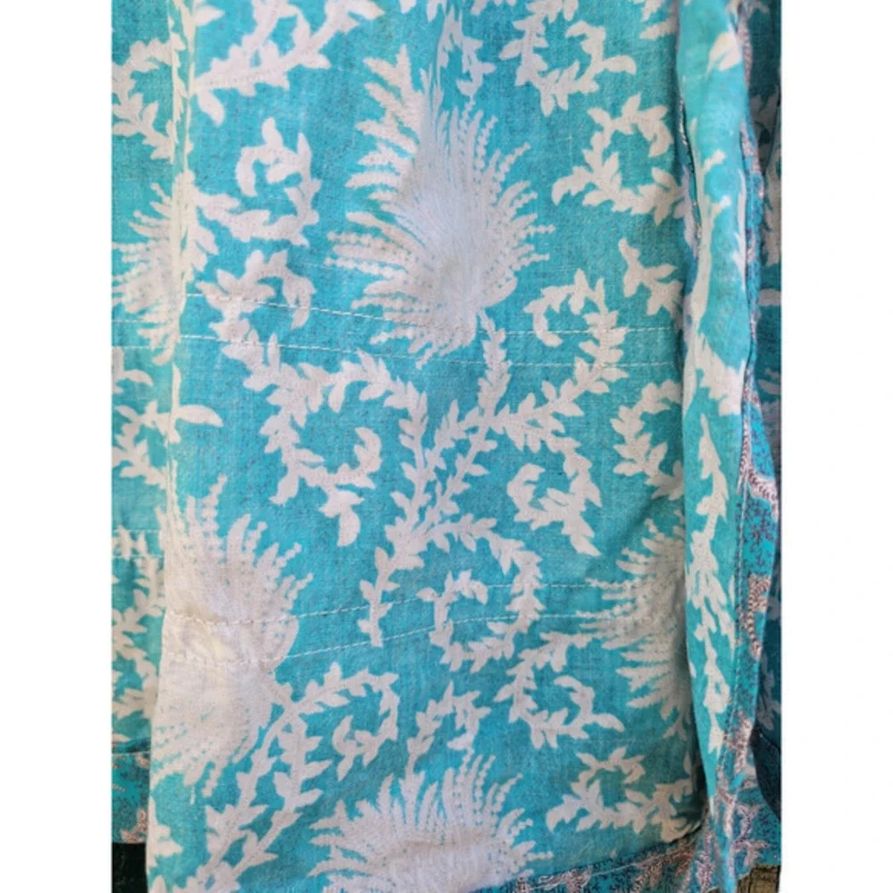 Vintage Handmade‎ Floral Fan Motif, White Trim Detail Tie Back Pocket Half Apron